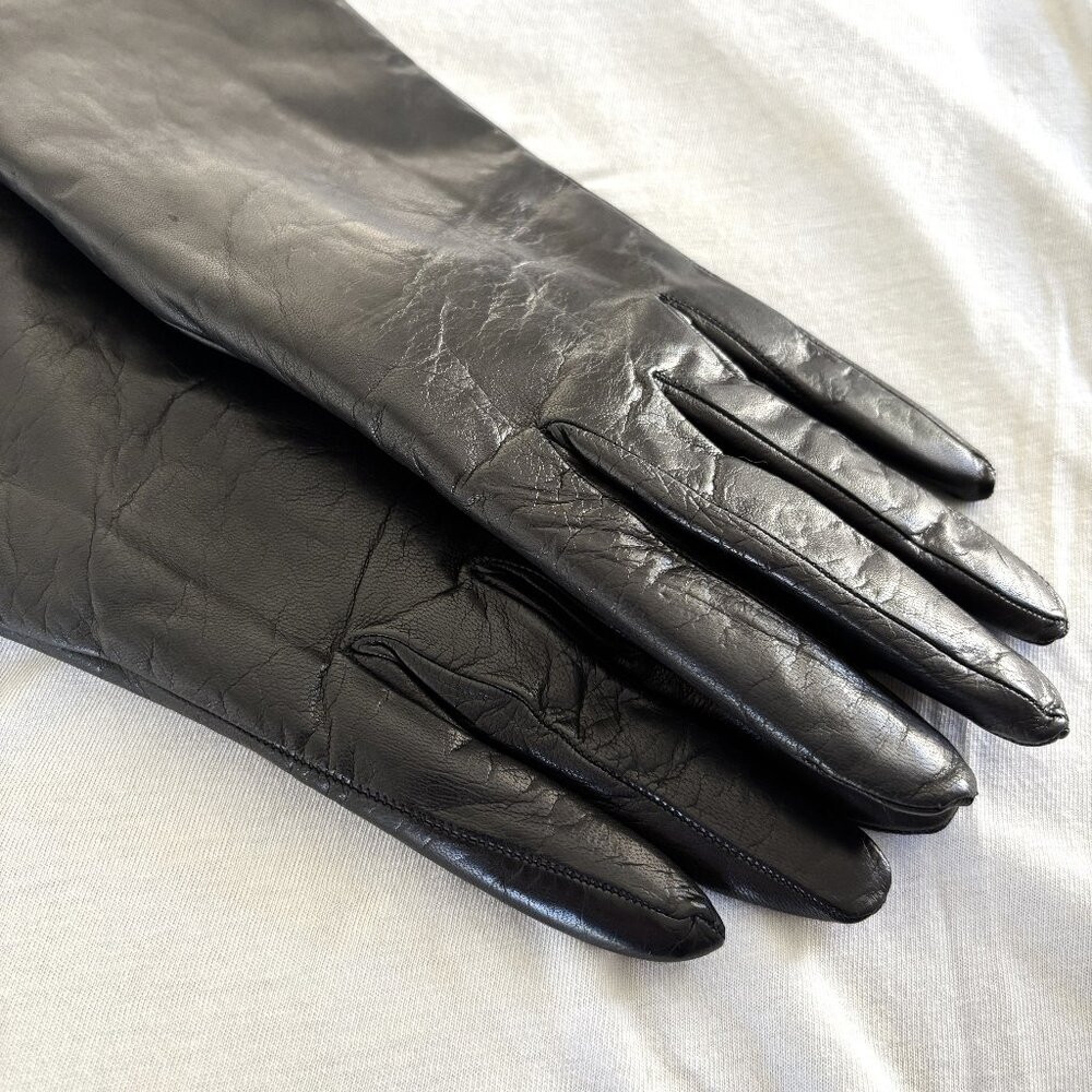 Black Fur-Lined Leather Gloves from Neiman Marcus
